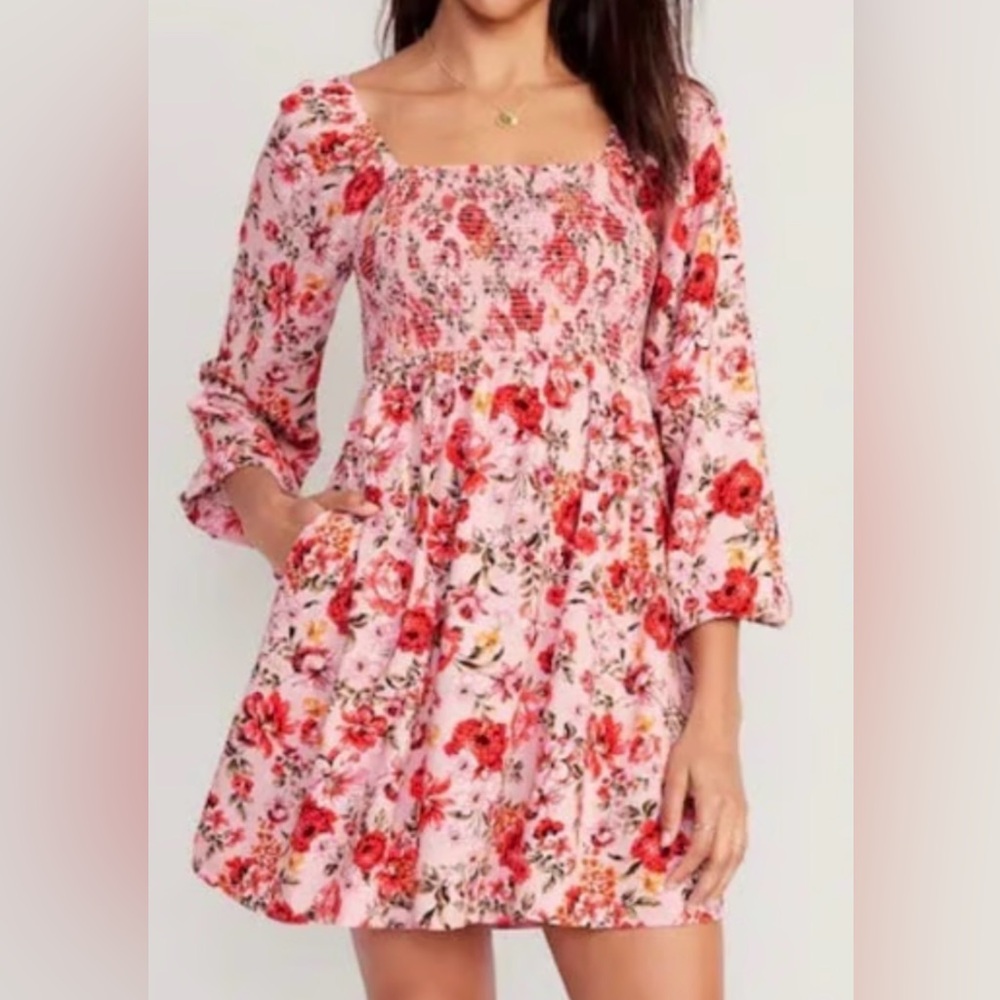 Old Navy Pink Floral Balloon Sleeve Fit & Flare Dress Garden Tea Party Sz 3X